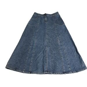J Jill Denim A Line Skirt Women's Size 8 Blue Midi Panel Jean Skirt